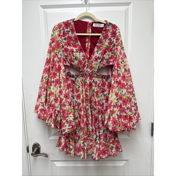 Mac Duggal Size 2 Pink Floral 9158 Bell Sleeve Mini Cocktail Party Dress New - Picture 7 of 13